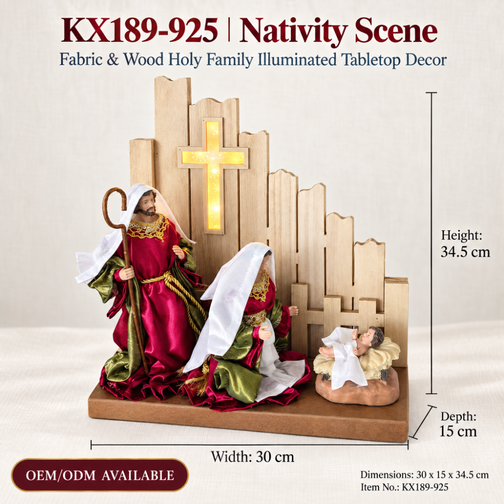 Illuminated Cross Fabric Nativity Set