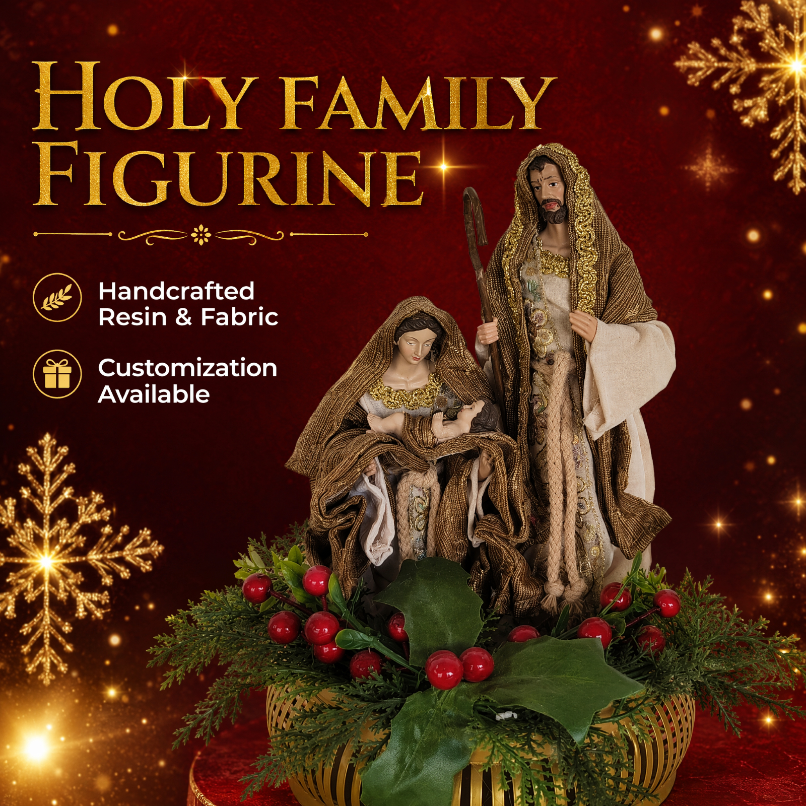 Hand-Modeled Holy Family Sculpture